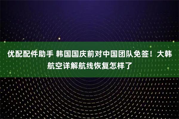 优配配件助手 韩国国庆前对中国团队免签！大韩航空详解航线恢复怎样了